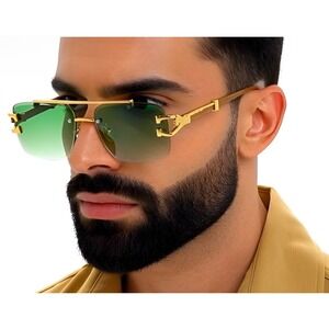 Mens‎ Rimless Square Green Gradient Sunglasses Hip Hop Cholo Shades UV400 Modern